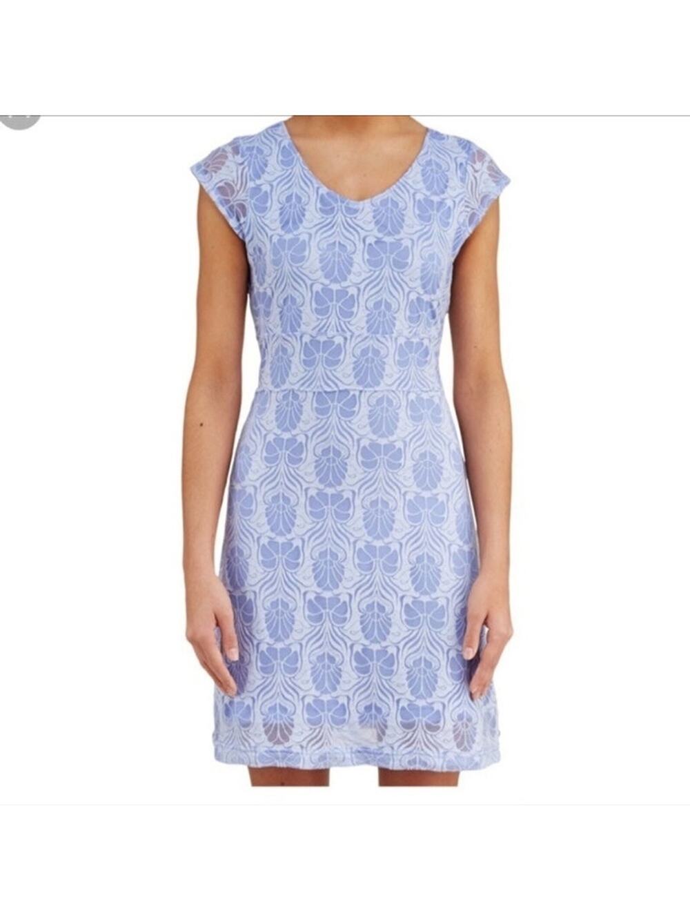 Merrell Women's Periwinkle Flora Deco Print Short Sleeve Mini Dress Size Small